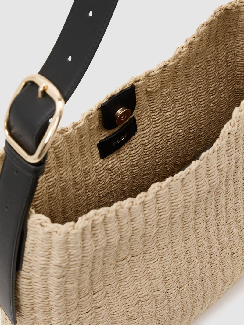 Reiss Natural Margot raffia-effect shoulder bag, imported from the UK