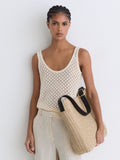 Reiss Natural Margot raffia-effect shoulder bag, imported from the UK