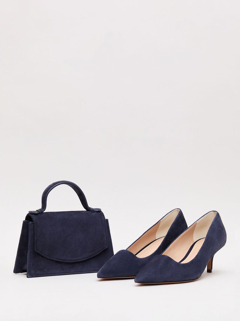 Phase Eight blue suede top handle handbag, UK version