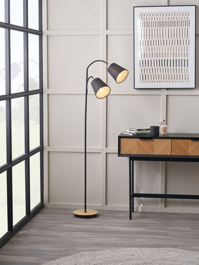 Next Pacific Juna Black Metal and Wood Two Head Floor Lamp- Buy online at McGrocer