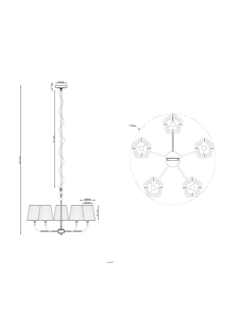 Brass Grace 5 light chandelier - British product