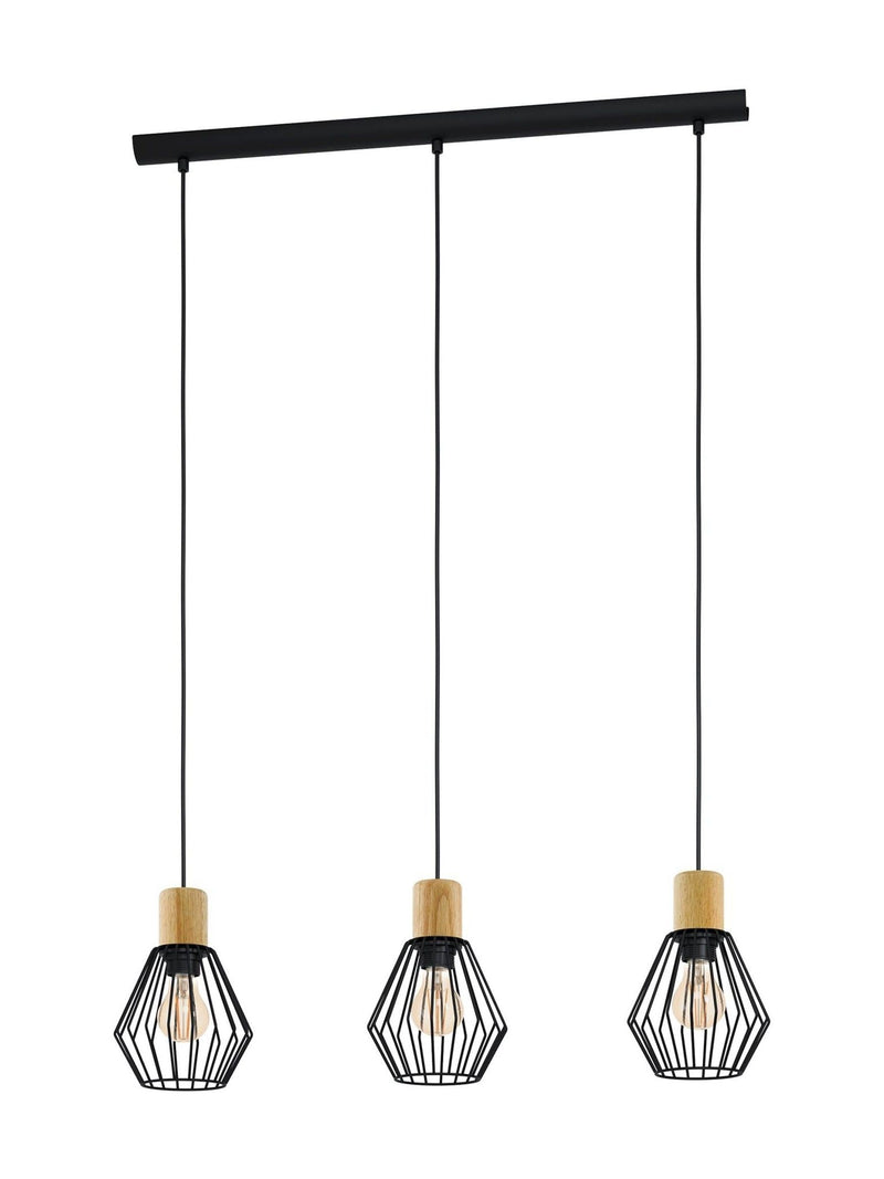 Eglo Palmorla pendant ceiling light black wood 3-light (British brand)