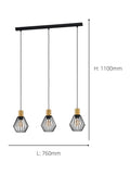 Eglo Palmorla pendant ceiling light black wood 3-light (British brand)