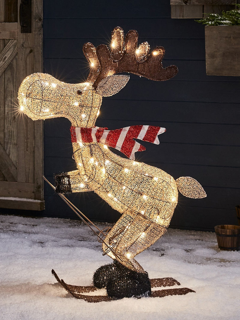 Lights4fun Skiing Moose 86cm outdoor Christmas figure light - British product