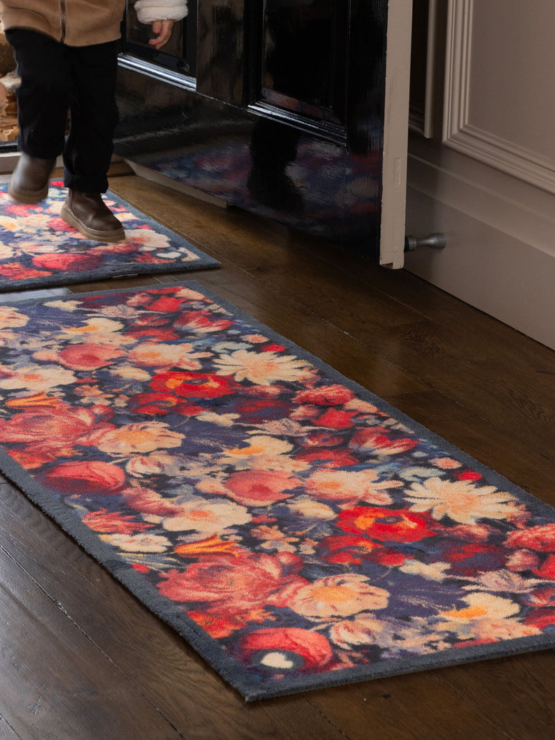 Hug Rug navy dark florals runner doormat 65x150cm, imported from the UK