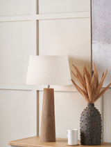 Next Pacific Natural Esha Conical Wood Table Lamp with Martigues White Boucle Tapered Lampshade 35cm- Buy online at McGrocer