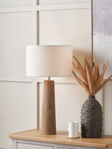 Next Pacific Natural Esha Conical Wood Table Lamp with White Boucle Cylinder Lampshade, 69cm Height- Buy online at McGrocer