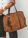 N.Premium oversized suede shoulder bag in tan brown, imported from the UK