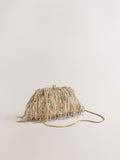 Champagne gold pearl effect fringe clutch bag, UK version