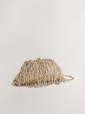 Champagne gold pearl effect fringe clutch bag, UK version