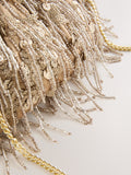 Champagne gold pearl effect fringe clutch bag, UK version