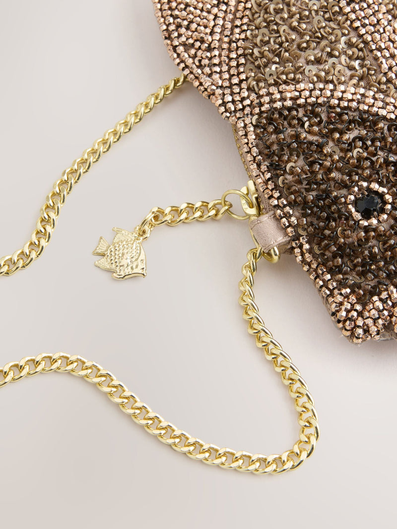 Brown beaded fish purse mini - British product