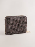 Chocolate brown raffia effect midi purse, imported from the UK