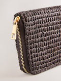 Chocolate brown raffia effect midi purse, imported from the UK