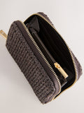 Chocolate brown raffia effect midi purse, imported from the UK