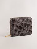Chocolate brown raffia effect midi purse, imported from the UK