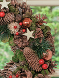 Dibor pine cone wreath 36cm with red baubles - British product