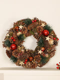Dibor pine cone wreath 36cm with red baubles - British product