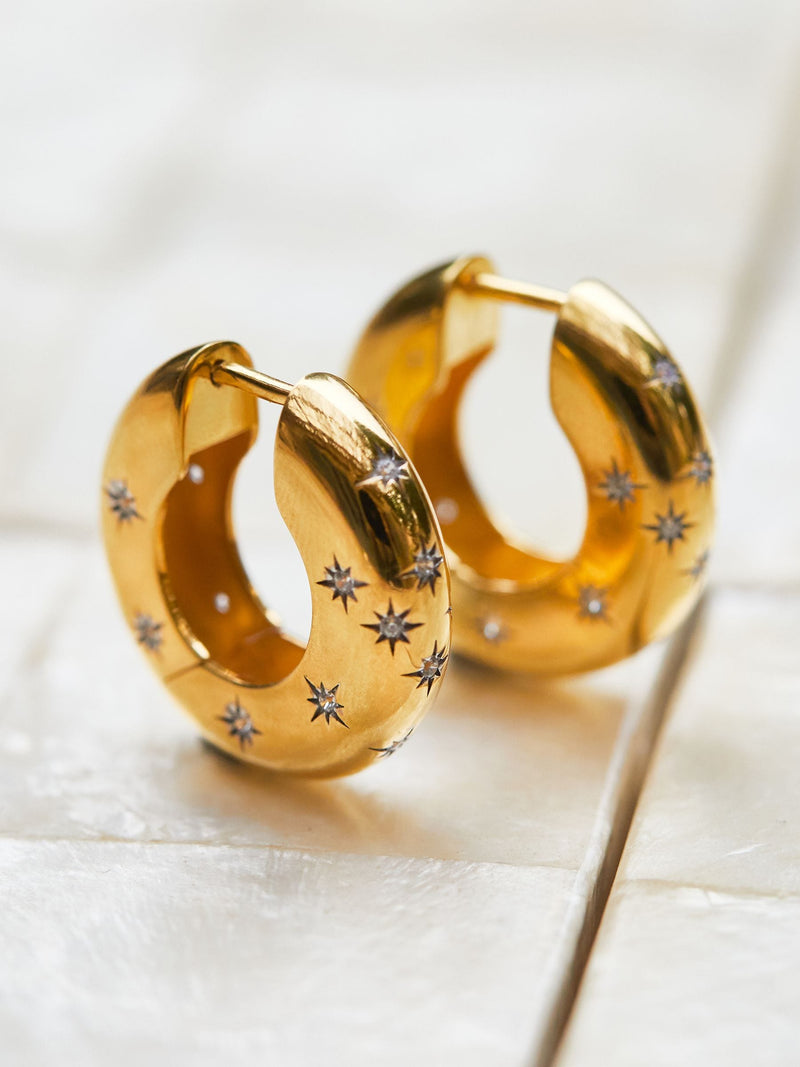Carrie Elizabeth chunky star hoops gold tone cubic zirconia - British product