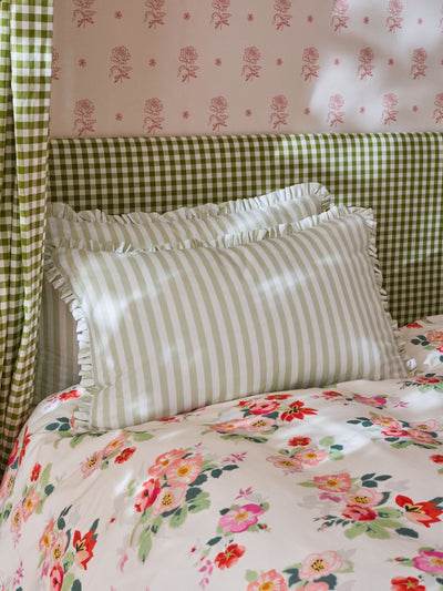 Next Cath Kidston Set of 2 Green Stripe Frill 100% Cotton Pillowcases- Buy online at McGrocer
