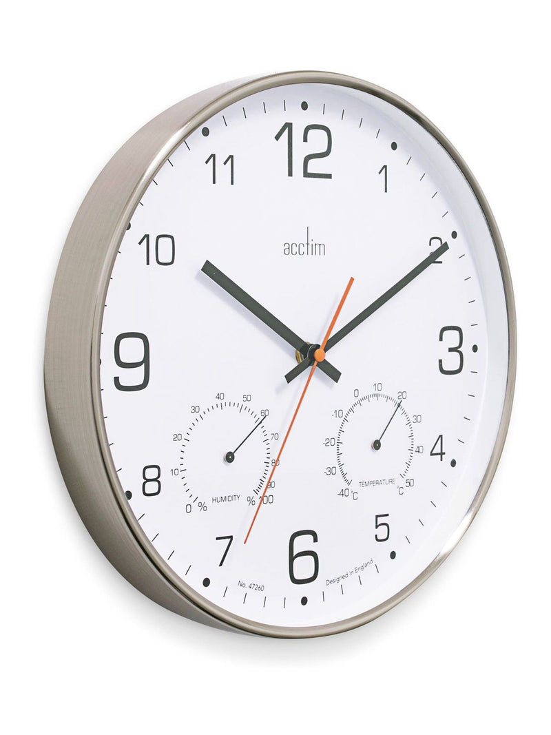 Acctim Chrome Komfort thermo hygro wall clock 30.5cm, UK version