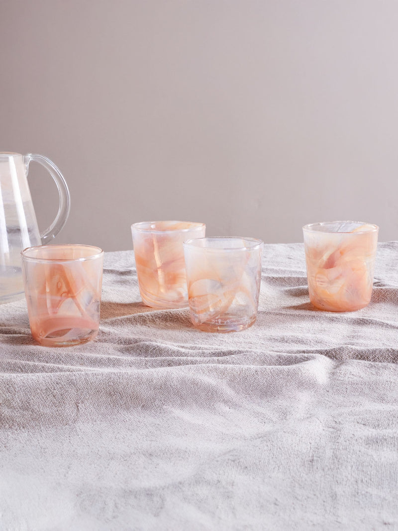 Nkuku set of 4 apricot marble swirl glass tumblers (British brand)