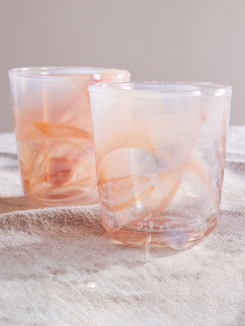 Nkuku set of 4 apricot marble swirl glass tumblers (British brand)