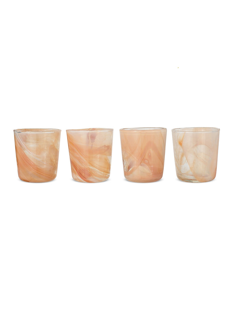 Nkuku set of 4 apricot marble swirl glass tumblers (British brand)