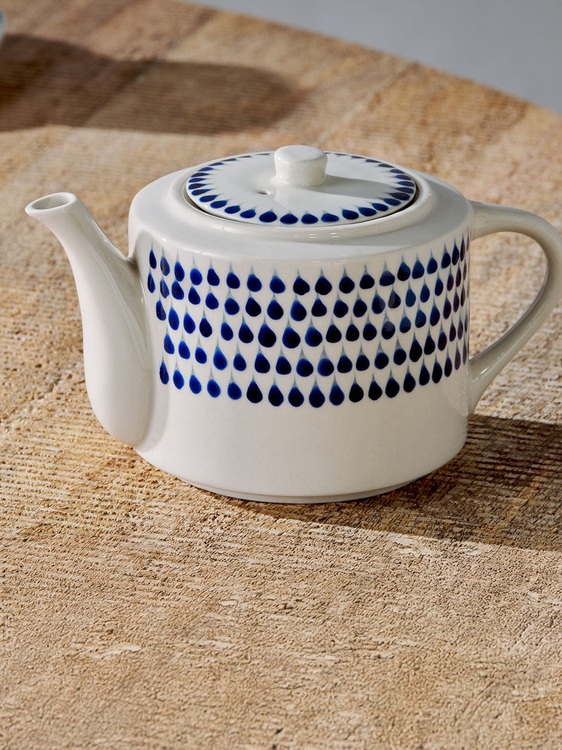 Nkuku cream and indigo drop teapot - UK version