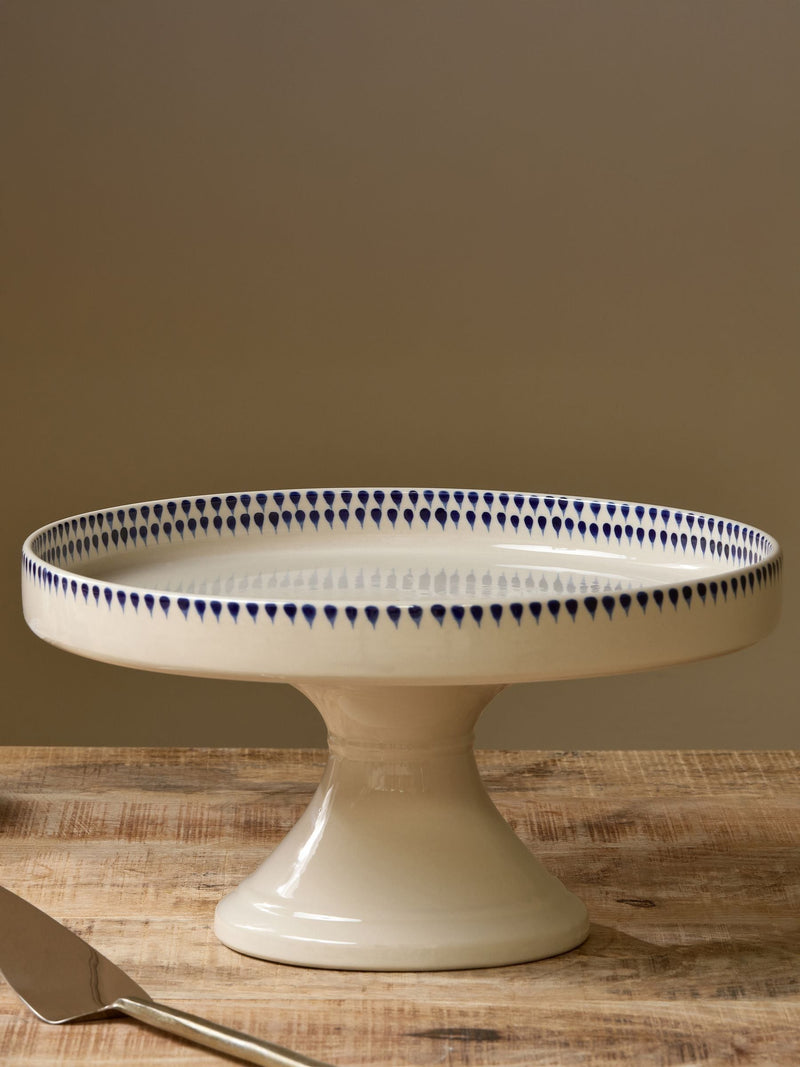 Nkuku Cream and Indigo Drop ceramic stand 15x30cm, UK version