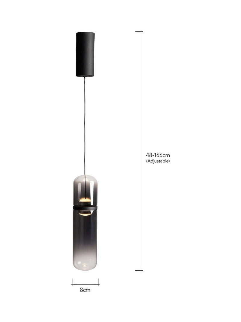 Visconte by BHS Bjorn smoke grey glass pendant light 160cm - British product