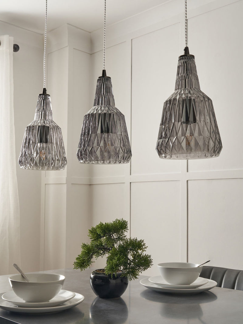 BHS Mikael 3-light smoky grey glass ceiling pendant - British product