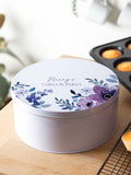 No Ordinary Gift personalised purple floral cake tin 23cm, imported from the UK