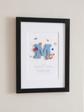 No Ordinary Gift personalised rocket and planets initial print A5, imported from the UK
