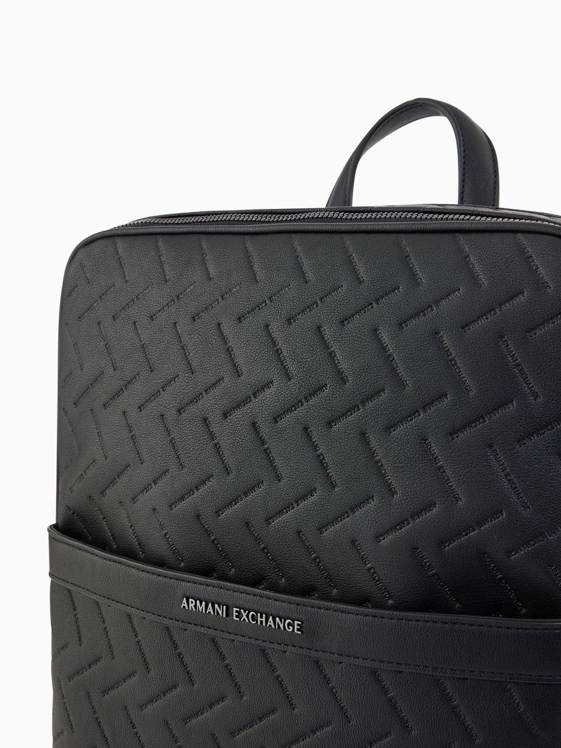Armani Exchange Ginevra black faux leather backpack 40cm, imported from the UK