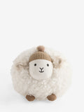 Natural sheep doorstop with knitted bobble hat and rustic tones - British product
