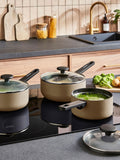 Morphy Richards 3-piece cream aluminium saucepan set - British product