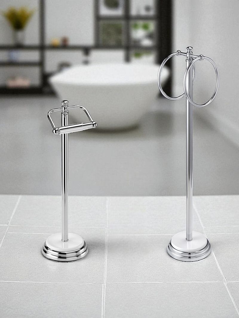 Showerdrape White Opera toilet roll holder and towel ring set (British brand)