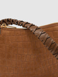 Reiss tan Avery embossed suede leather top-handle bag, UK version