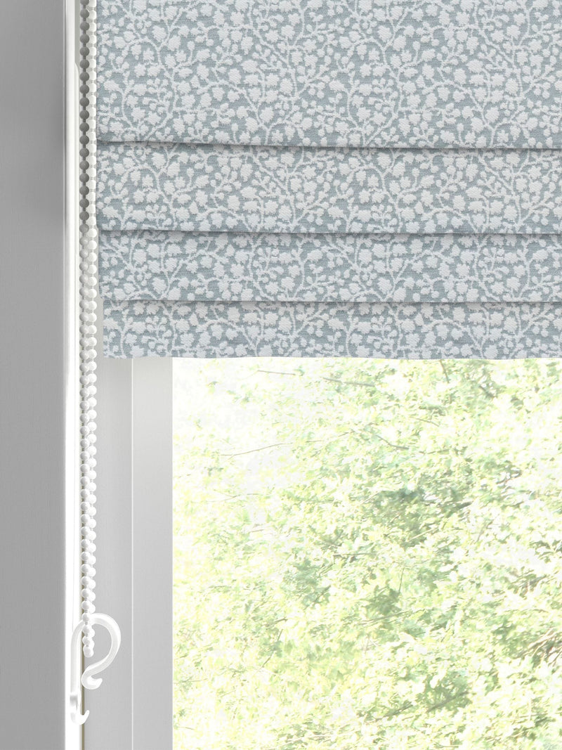 Blue floral chenille roman blind made to measure, imported from the UK