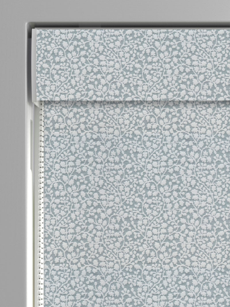 Blue floral chenille roman blind made to measure, imported from the UK