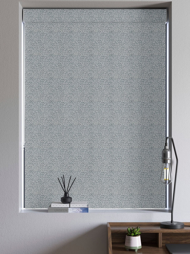 Blue floral chenille roman blind made to measure, imported from the UK
