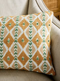 Nina Campbell ochre ikat stripe embroidered cushion 30cm, imported from the UK