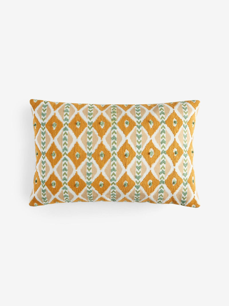Nina Campbell ochre ikat stripe embroidered cushion 30cm, imported from the UK
