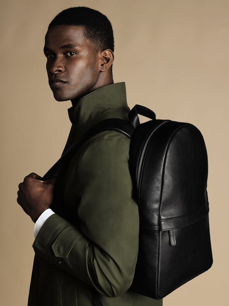 Charles Tyrwhitt black grain leather backpack, imported from the UK