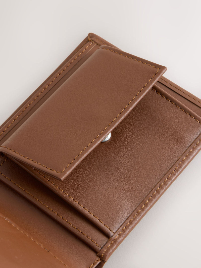 Tan brown leather bifold wallet with stag embossing (British brand)