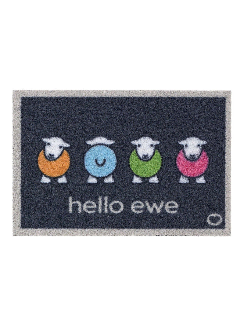 Hug Rug Navy Hello Ewe outdoor doormat, UK version
