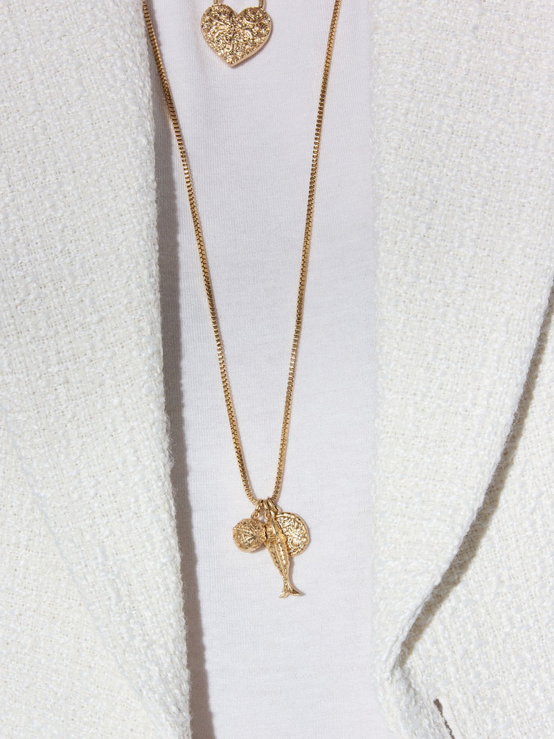 Tabitha Simmons gold tone layered charm necklace, imported from the UK