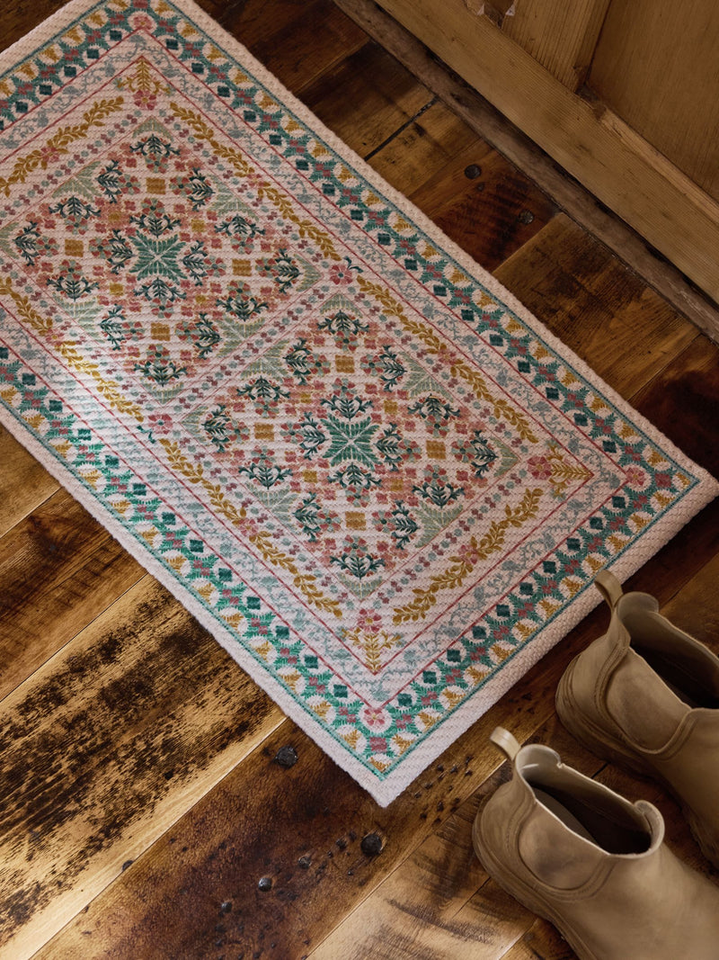 FatFace blue tile print washable doormat, imported from the UK