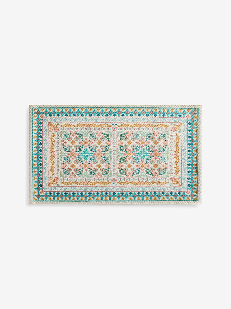 FatFace blue tile print washable doormat, imported from the UK